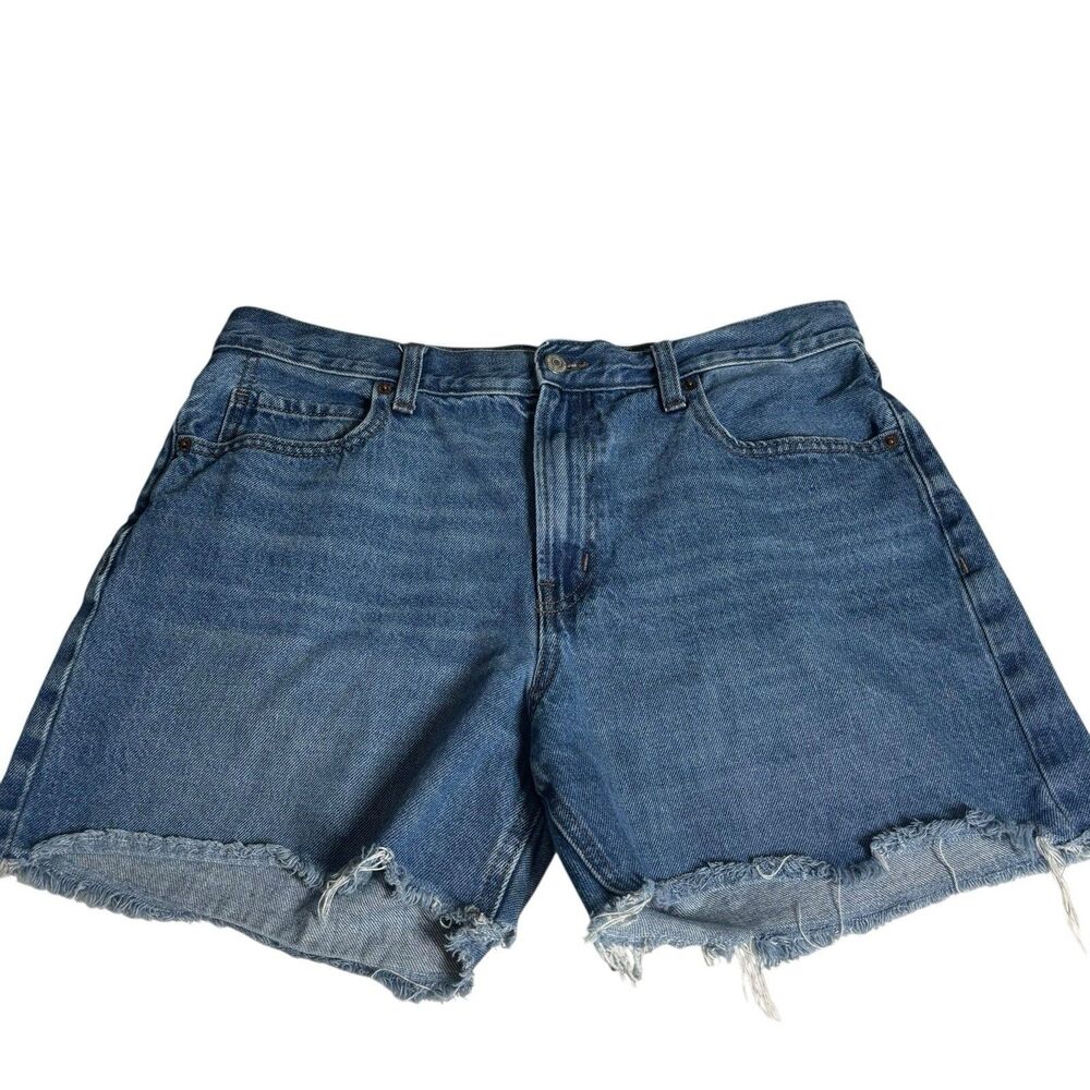 Old Navy Womens Med Wash Frayed Hem High Rise Denim Cutoff Shorts Sz 12 Casual